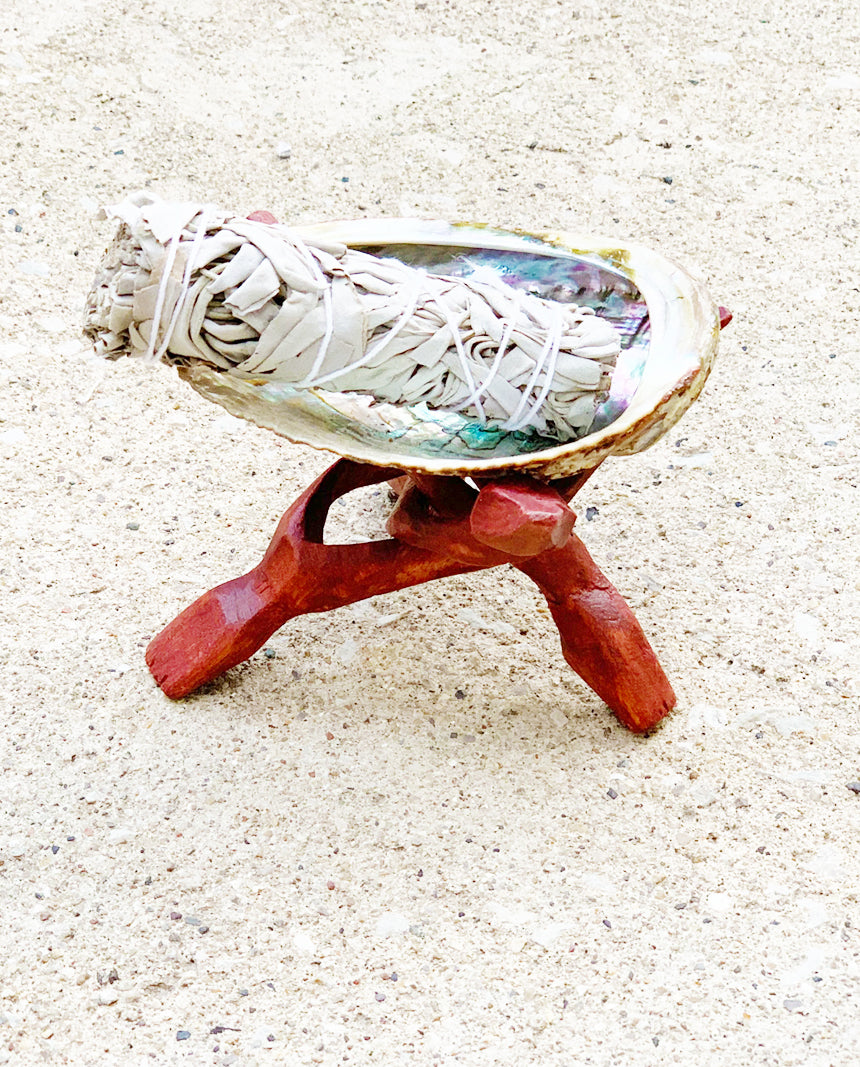 Abalone Shell on Wooden Tripod Stand
