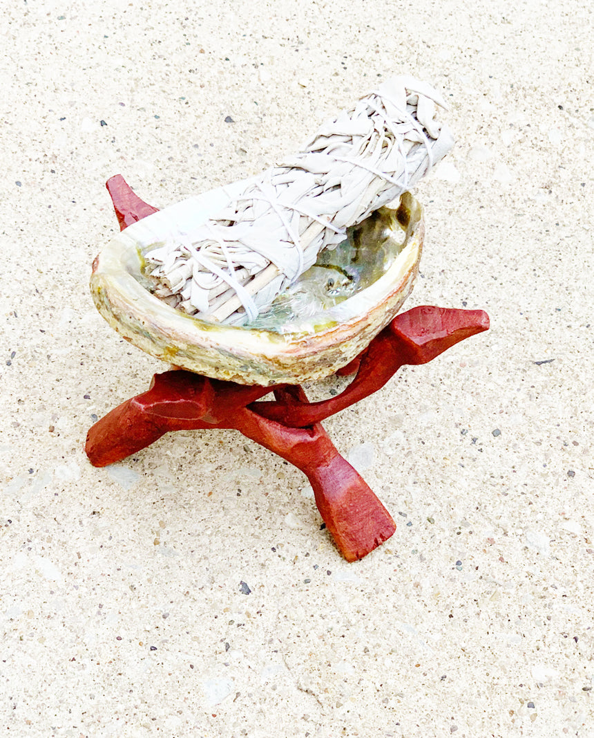 Abalone Shell on Wooden Tripod Stand